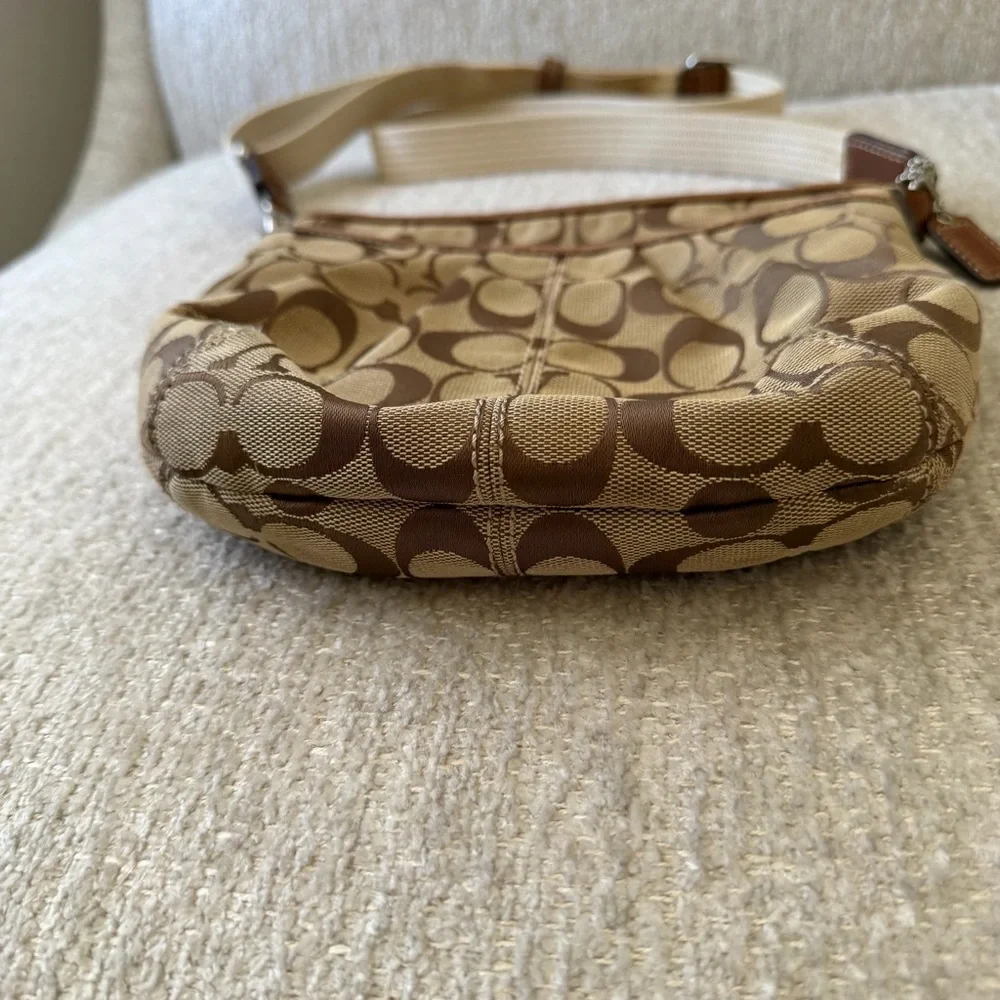 Coach Brown Signature Canvas Crossbody with Cream Adjustable Strap